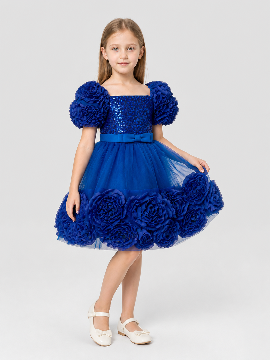 Girls' Puffy Sequin Princess Dress with Bow Costume Dresses detail 2