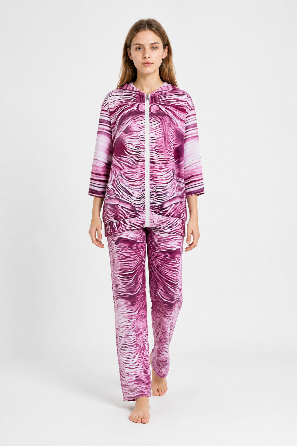 Hooded Jacket and Pants Costume with Pink, White, and Black Print Costumes detail 2