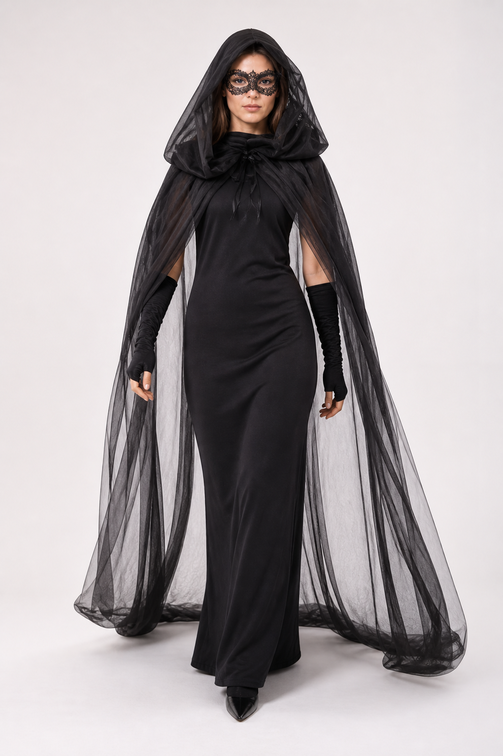 Witch Costume with a Semi-Transparent Cape and Dress Costume Dresses detail 2