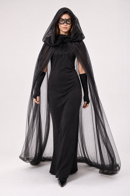 Witch Costume with a Semi-Transparent Cape and Dress Costume Dresses detail 2