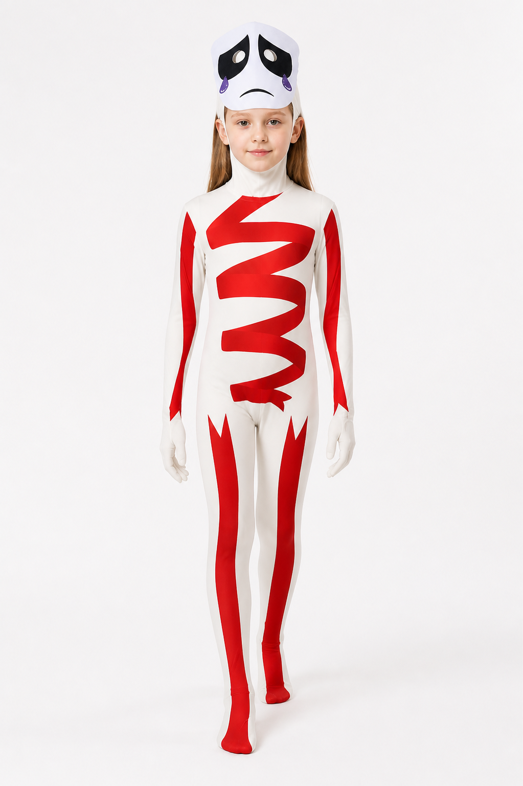 Clown Cosplay Jumpsuit with Mask and Red Stripes Costume Masks detail 2