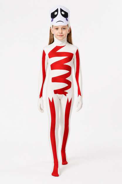 Clown Cosplay Jumpsuit with Mask and Red Stripes Costume Masks detail 2