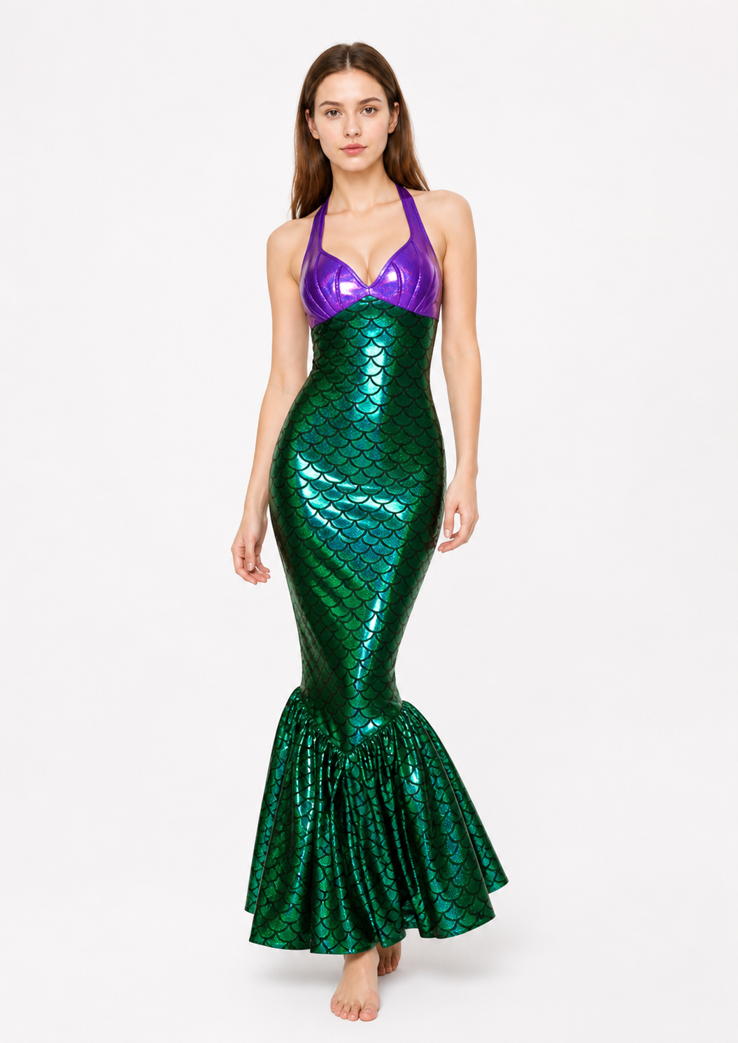 Mermaid Dress with Fish Tail, Purple and Green