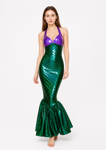 Mermaid Dress with Fish Tail, Purple and Green