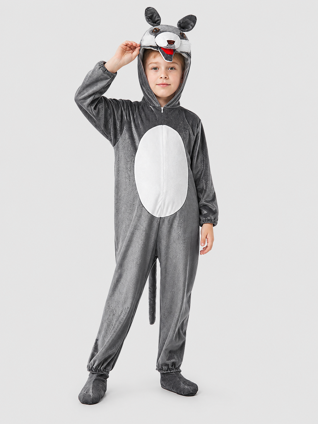Gray Wolf Costume, Hooded Jumpsuit with Tail Costumes detail 2