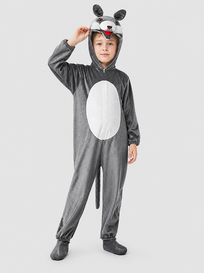 Gray Wolf Costume, Hooded Jumpsuit with Tail Costumes detail 2