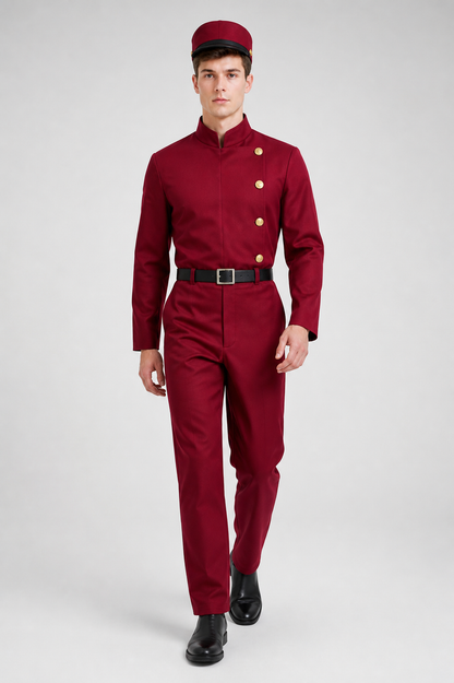 Burgundy Cosplay Costume with Hat and Belt Costume Headwear detail 2