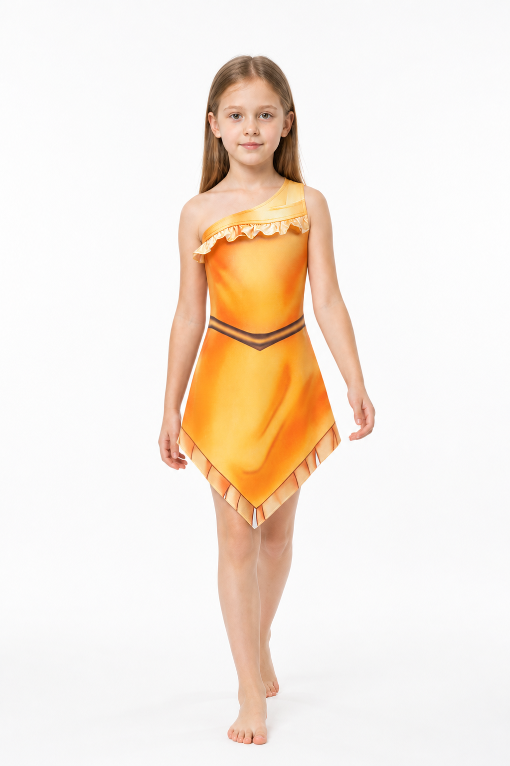 One-Shoulder Pocahontas Dress with an Asymmetrical Hem