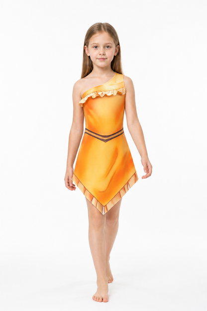 One-Shoulder Pocahontas Dress with an Asymmetrical Hem