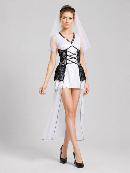 Gothic Ghost Bride Dress with Veil for Halloween Costume Dresses detail 2