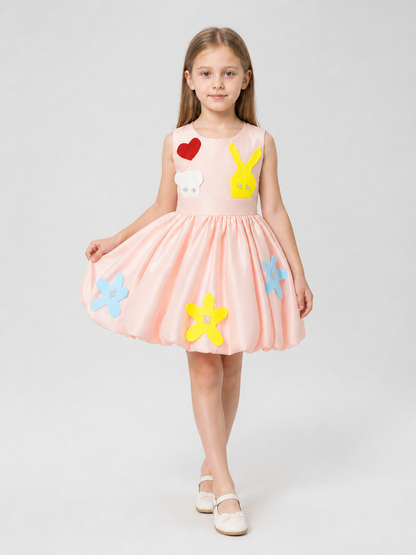Elegant Dress with 3D Appliqués and a Full Skirt