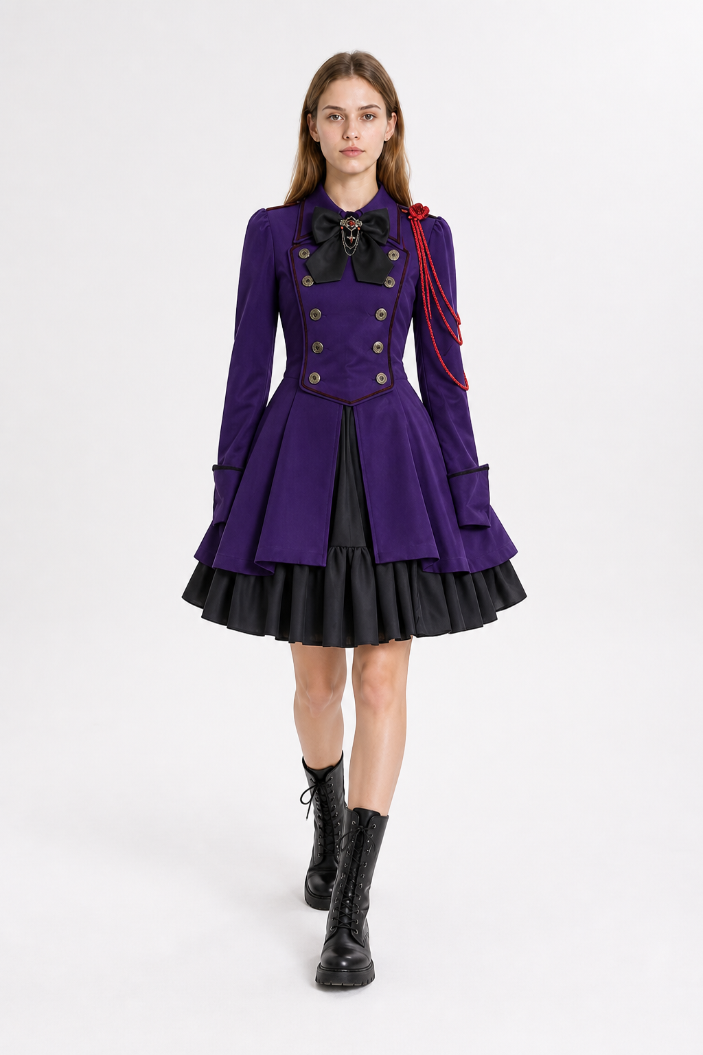 Gothic Steampunk Dress with Bow and Ruffles