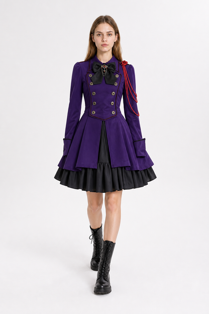 Gothic Steampunk Dress with Bow and Ruffles