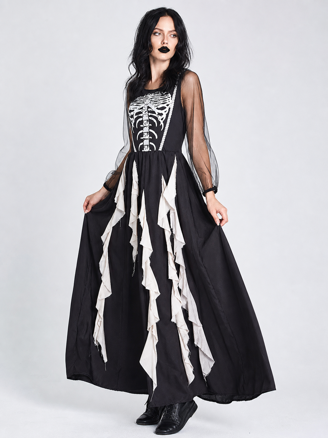 Skeleton Cosplay Dress with Long Sleeves Costume Dresses detail
