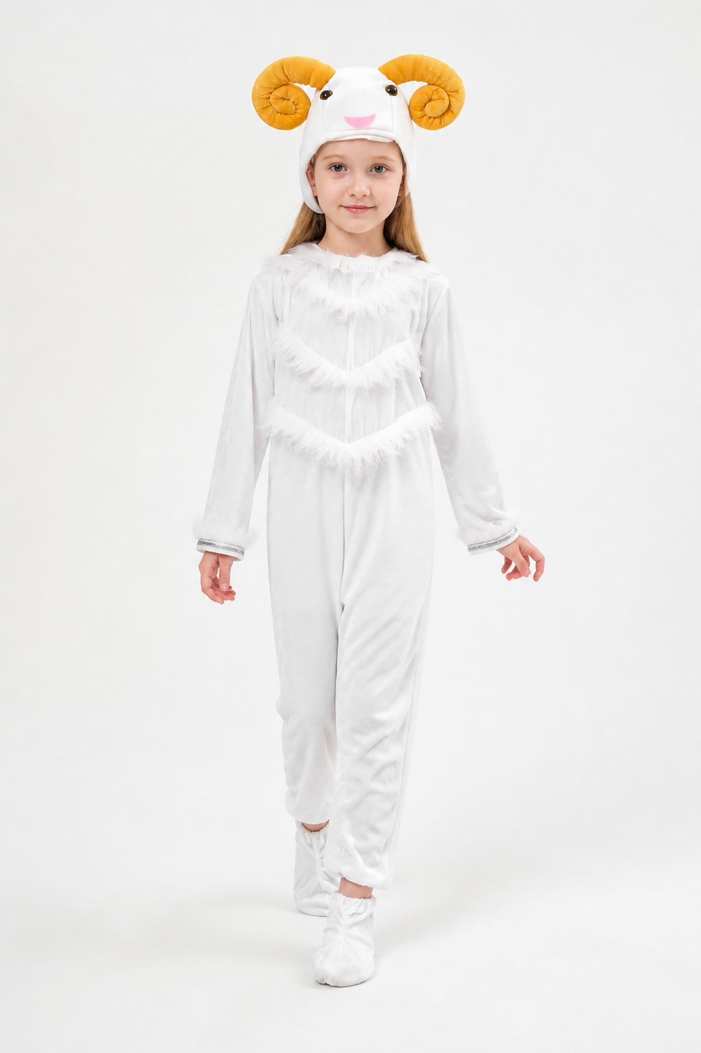 White Animal Costume with Hood and Horns Costumes detail
