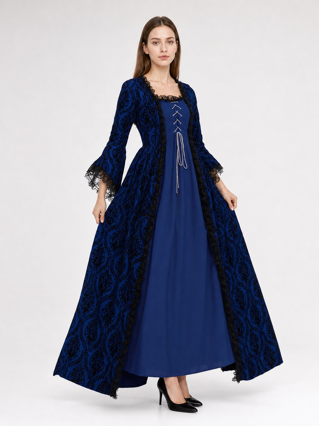 Medieval Dress with Lace and Full Skirt