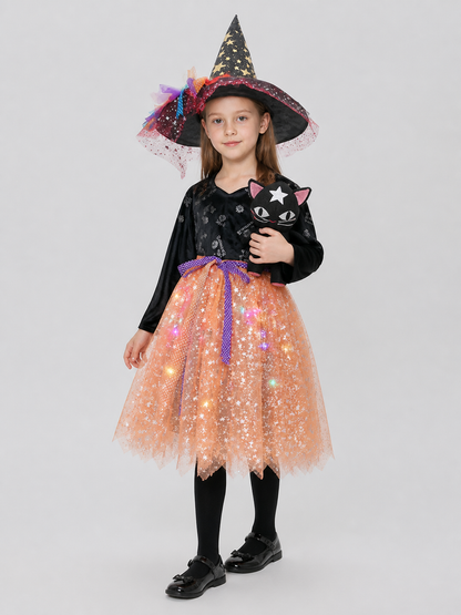 Halloween Witch Costume: Dress, Hat, and Cat Costume Dresses detail 2