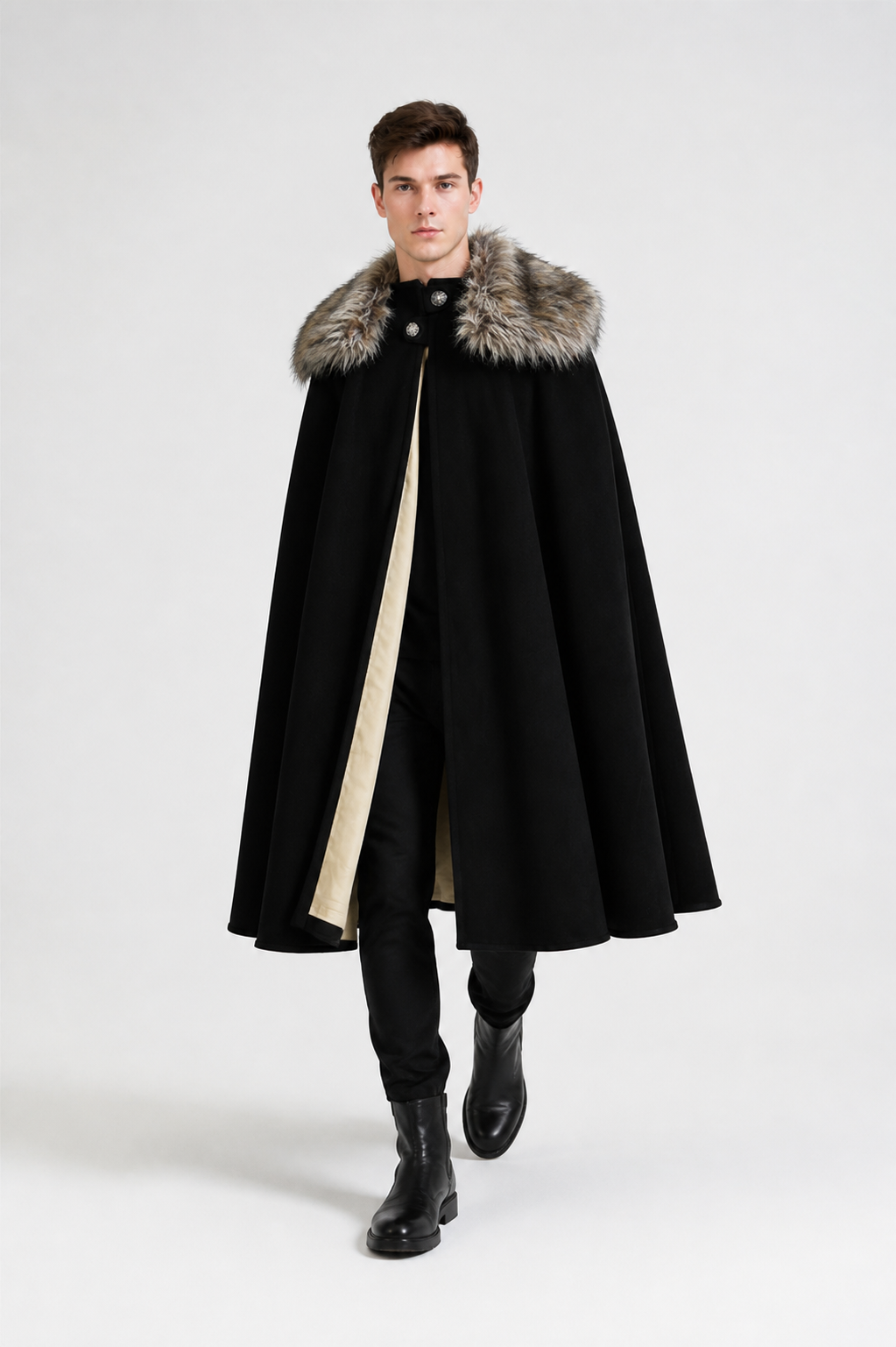 Long Cape with Fur Collar, Black Costume Capes detail 2