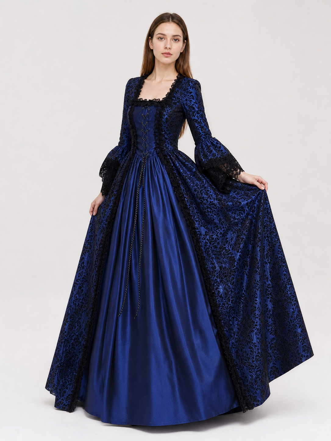 Gothic Historical Dress with Flared Sleeves