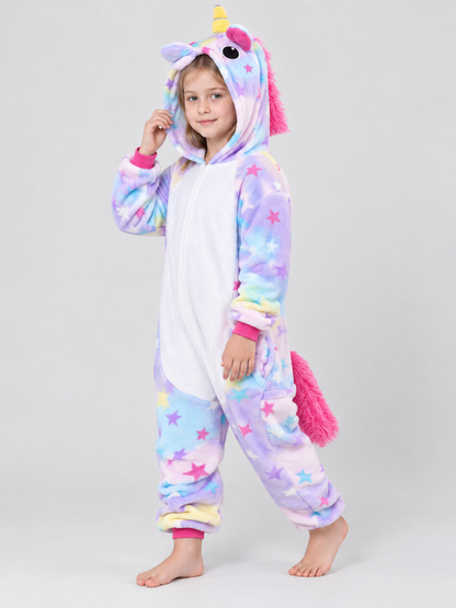 Kids' Hooded One-Piece Pajama with Horn and Ears