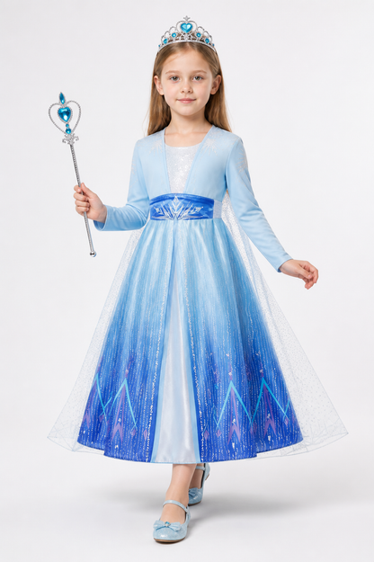Elsa Costume, Long Dress with Cape and Crown Costume Dresses detail 2