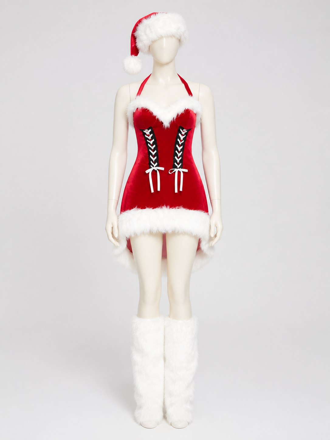 New Year's Costume, Red Dress with White Fuzzy Trim