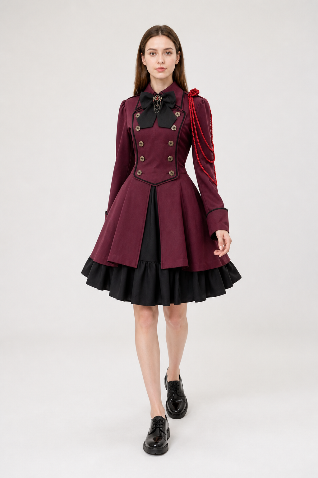 Gothic Long-Sleeve Dress with Double Rows of Buttons