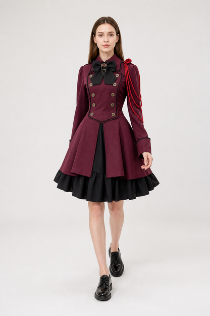 Gothic Long-Sleeve Dress with Double Rows of Buttons
