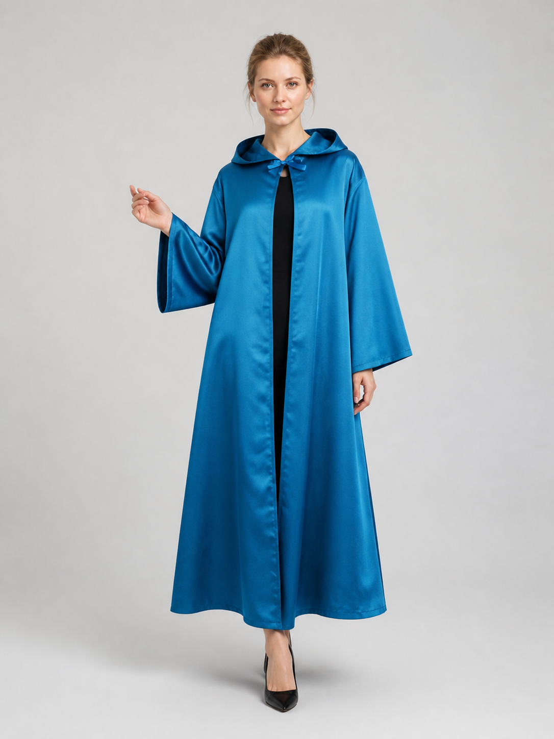 Blue Long Hooded Cloak with Front Slit Costume Capes detail 2