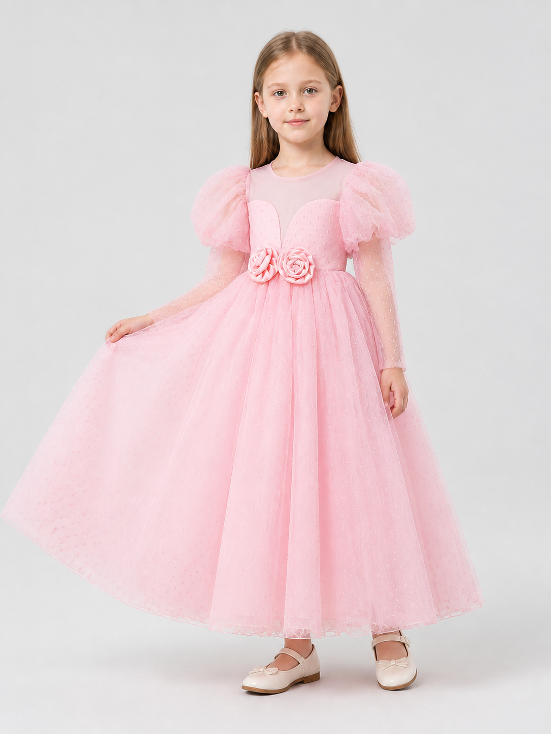 Pink Princess Dress with a Full Skirt and Sleeves Costume Dresses detail 2