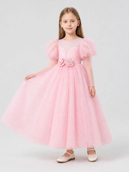 Pink Princess Dress with a Full Skirt and Sleeves Costume Dresses detail 2