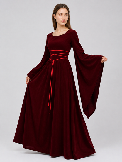 Maxi Dress with Corset Lacing and Ruffles