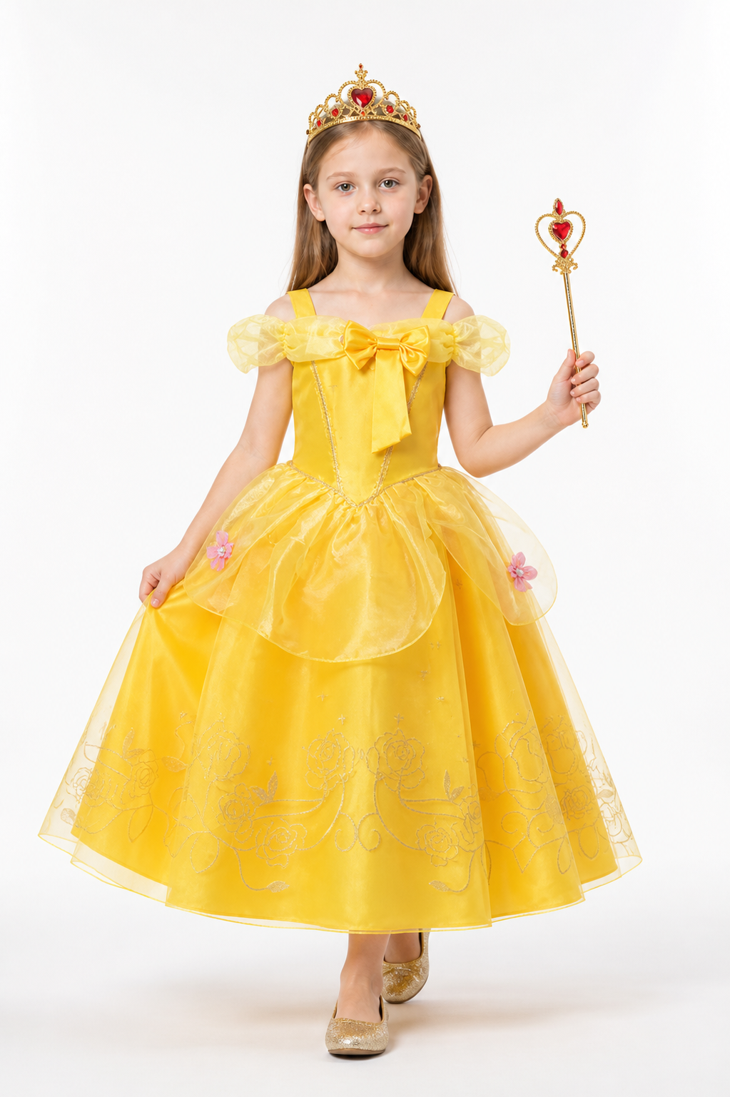 Belle Costume: Yellow Dress with Crown and Wand Costume Dresses detail 2