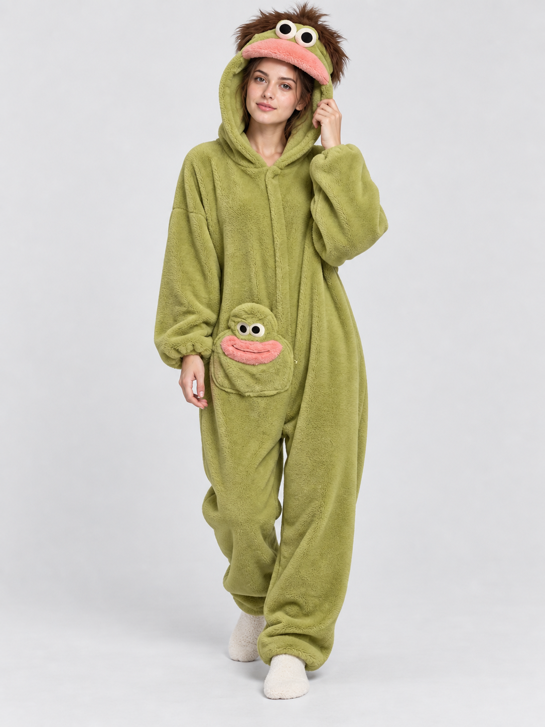 Insulated Hooded Pajama Jumpsuit with Animal Face