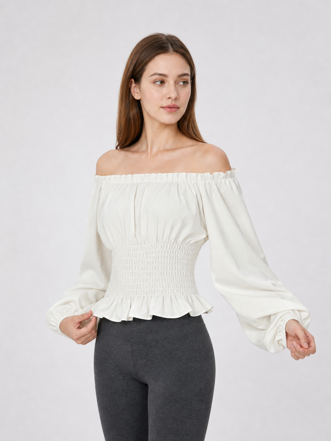 White Blouse with Full Sleeves and Ruffles