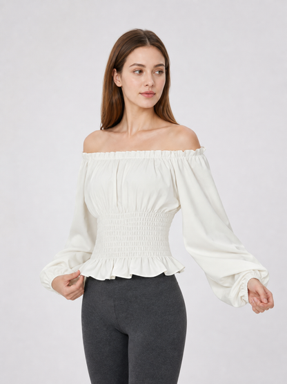 White Blouse with Full Sleeves and Ruffles