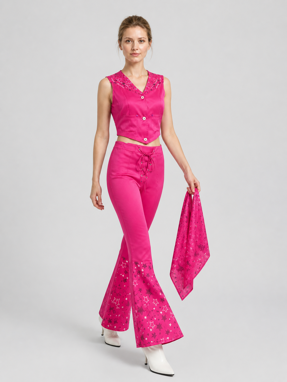 Barbie Cosplay Costume: Top, Flared Pants, and Scarf Costumes detail
