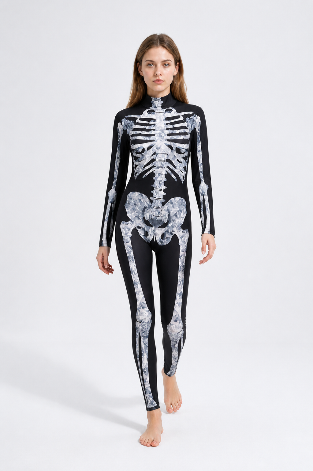 Skeleton jumpsuit with bone print, black product detail