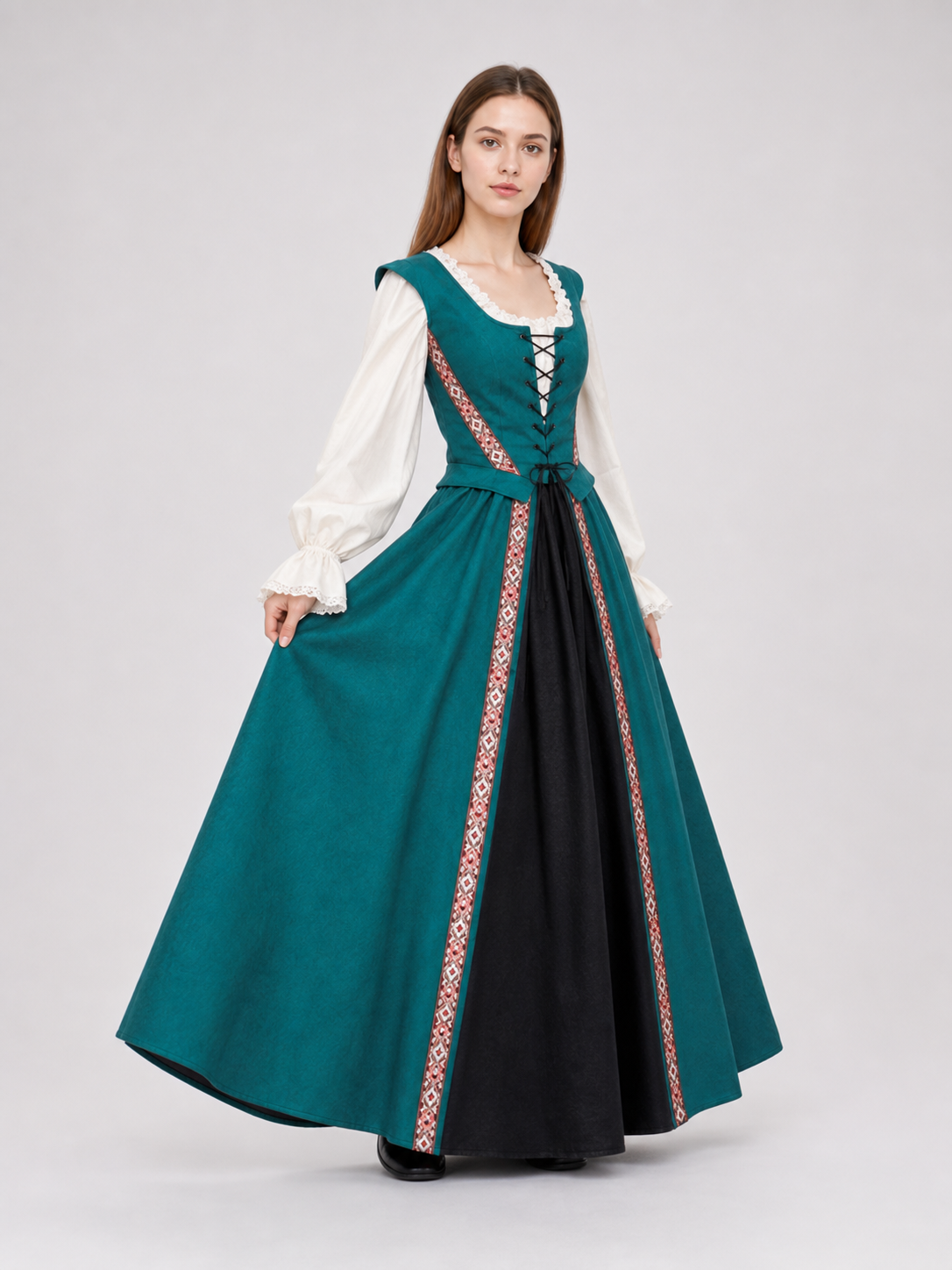 Renaissance-Style Dress with a Square Neckline