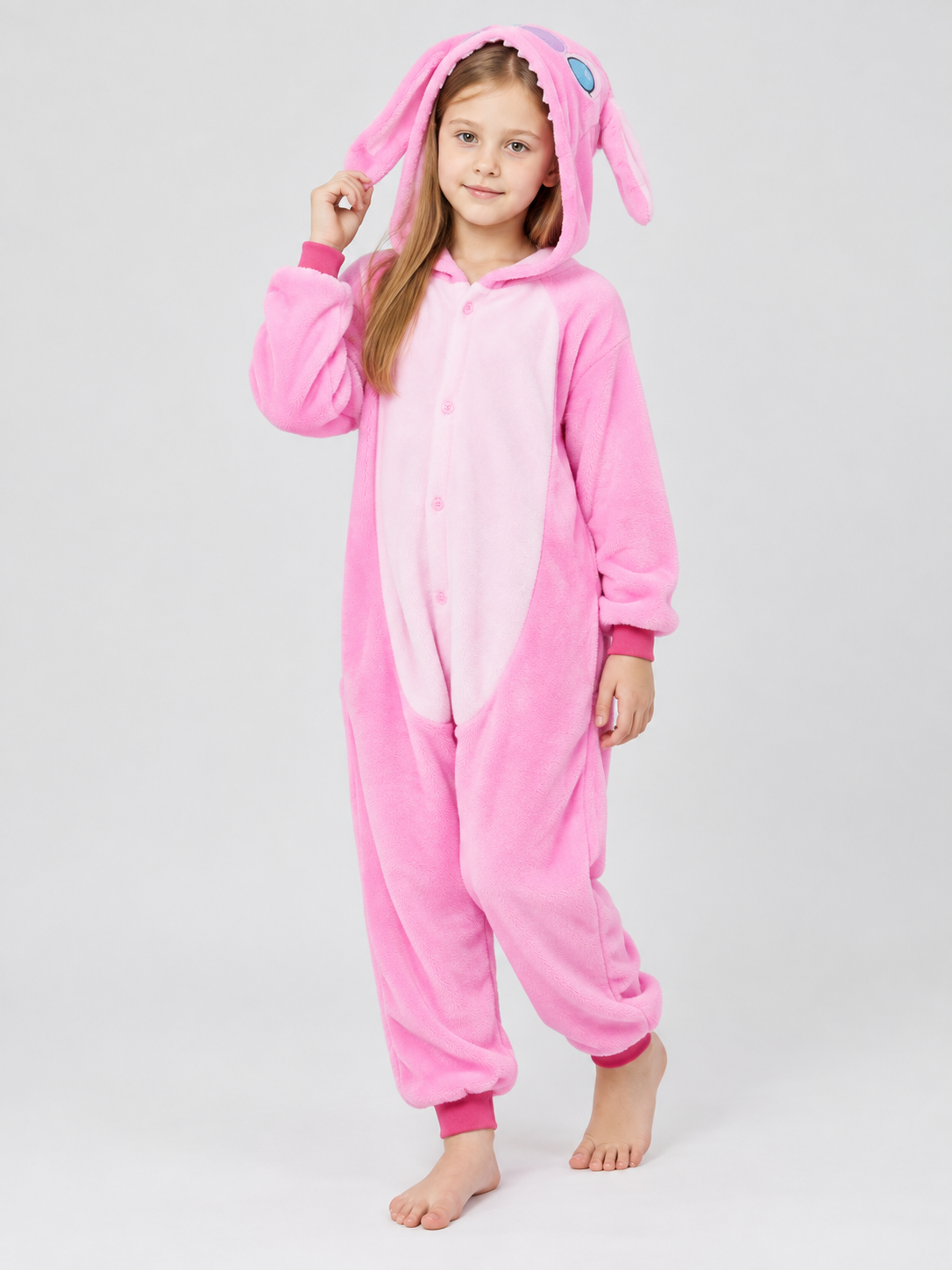 Pink Plush Hooded Pajama Jumpsuit with Ears