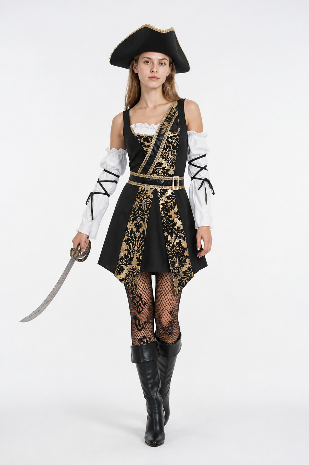 Baroque-Style Pirate Costume with Hat and Belt Costume Headwear detail