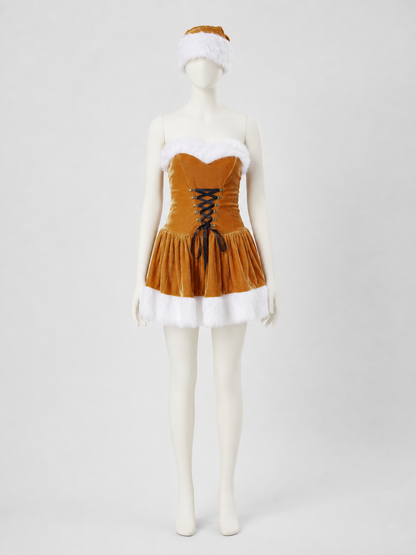 New Year's Costume: Gold Dress with White Fur Costume Dresses detail 2