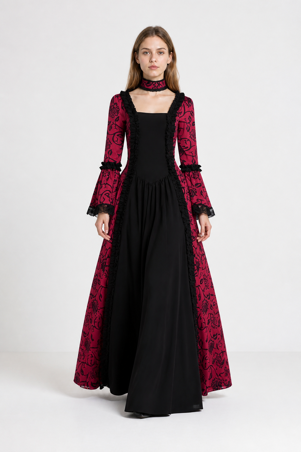 Gothic Dress with a Square Neckline and Ruffles Costume Dresses detail