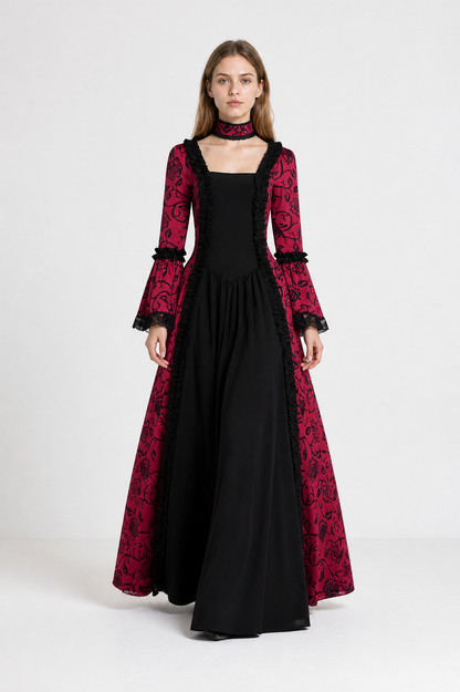 Gothic Dress with a Square Neckline and Ruffles Costume Dresses detail