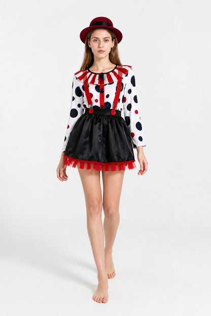 Clown Costume with Skirt, Hat, and Suspenders Costume Headwear detail 2