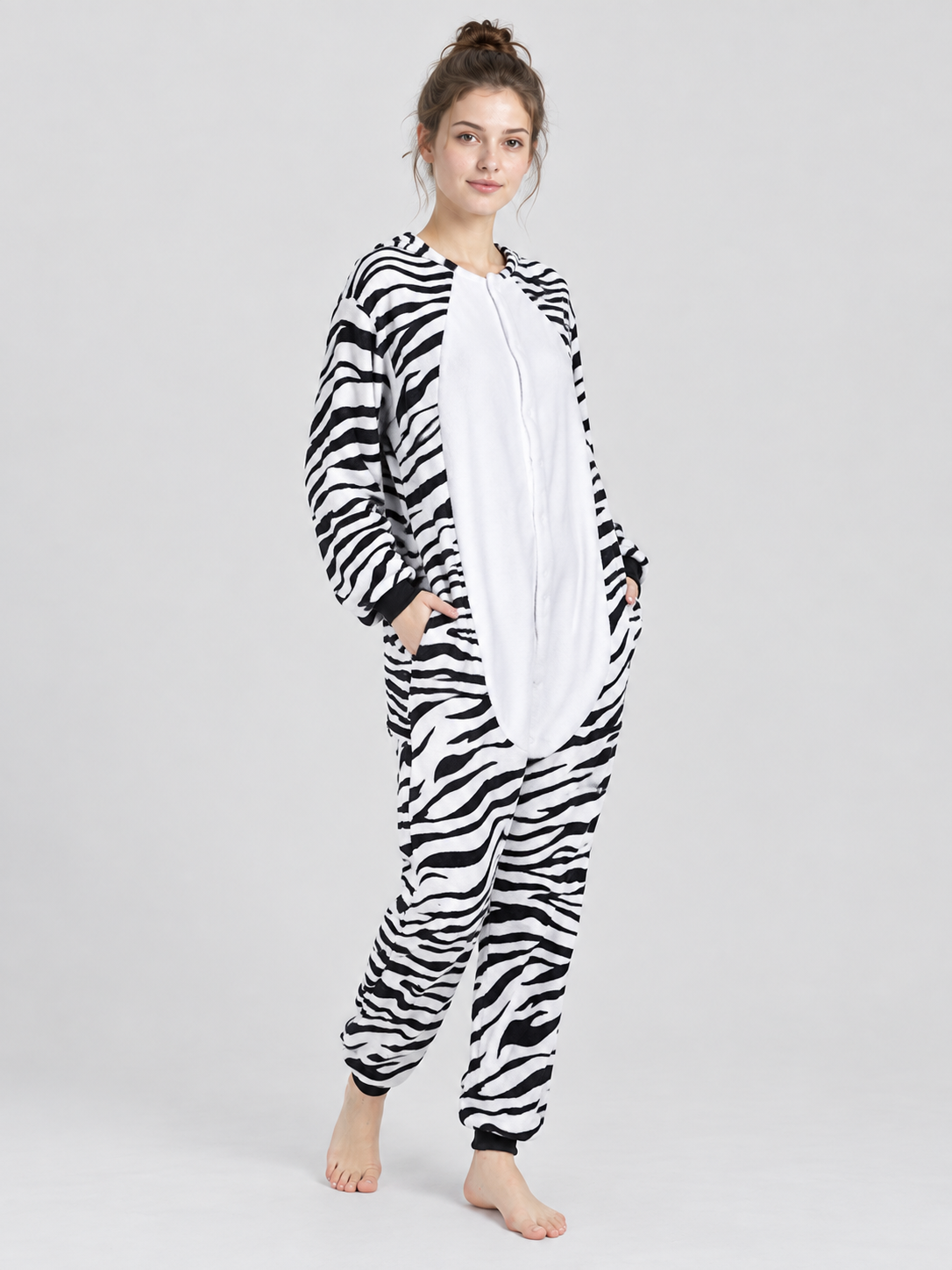 Flannel Zebra-Striped Print PJ Jumpsuit