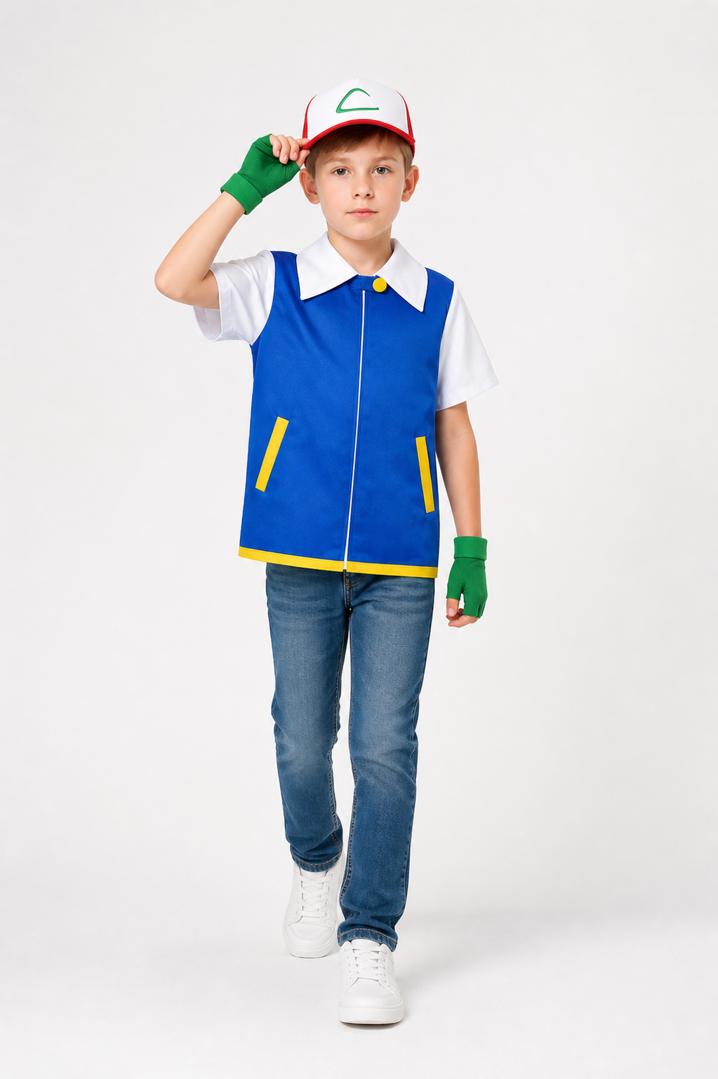 Children’s cosplay costume: blue jacket, hat, and gloves product detail 2