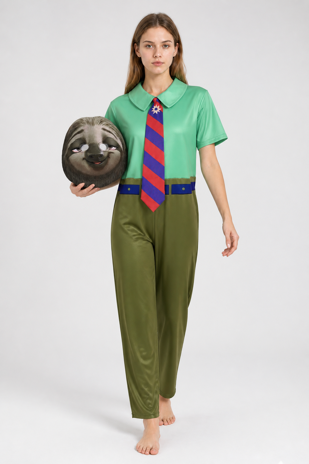 Sloth Hooded Jumpsuit Costume with Tie