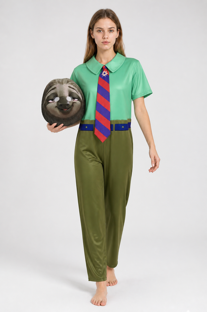 Sloth Hooded Jumpsuit Costume with Tie