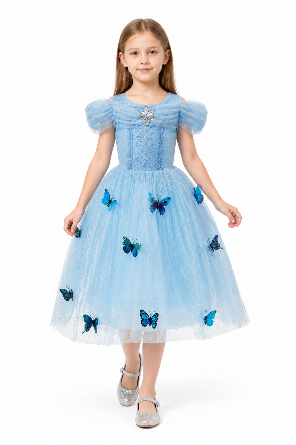 Blue Princess Dress with Butterflies and Full Skirt Costume Dresses detail 2